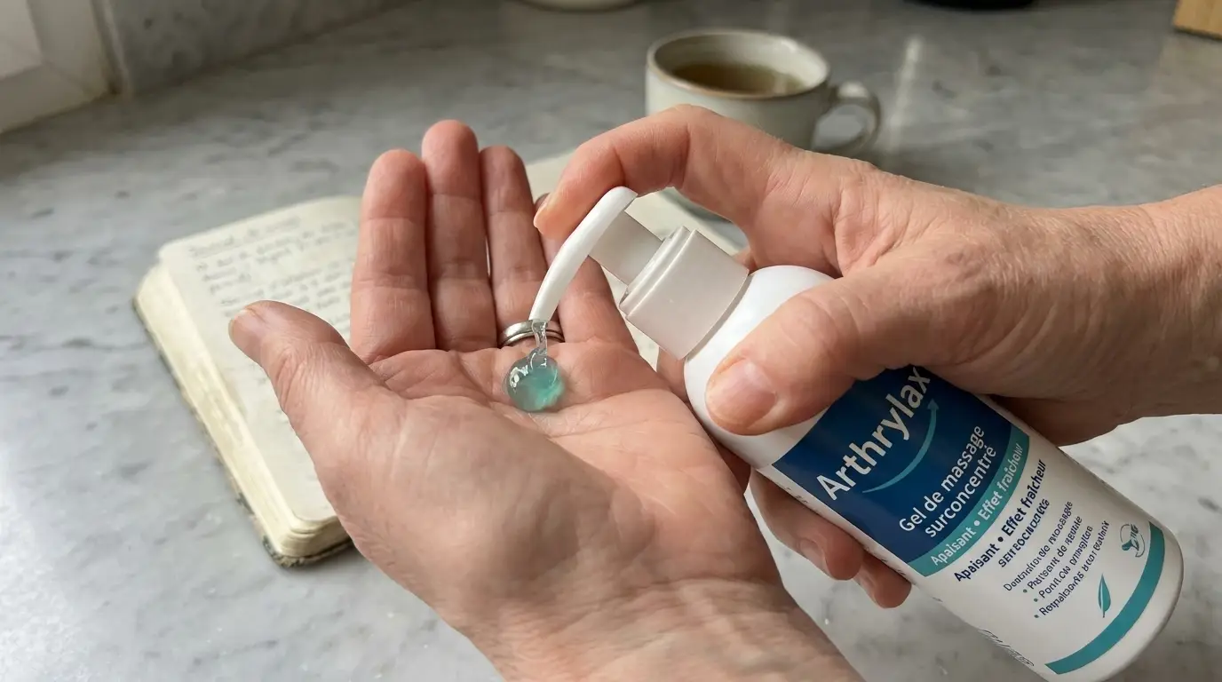 Application d'Arthrylax Gel : une pression de la pompe sur la paume
