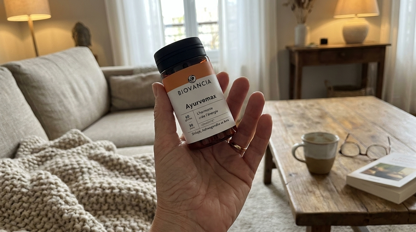 Photo UGC d'Ayurvemax tenue par Claire dans son salon, test après 60 jours