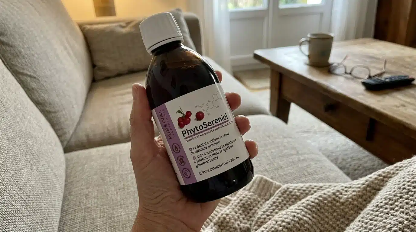Photo UGC de PhytoSereniol tenue par Claire dans son salon, test après 60 jours