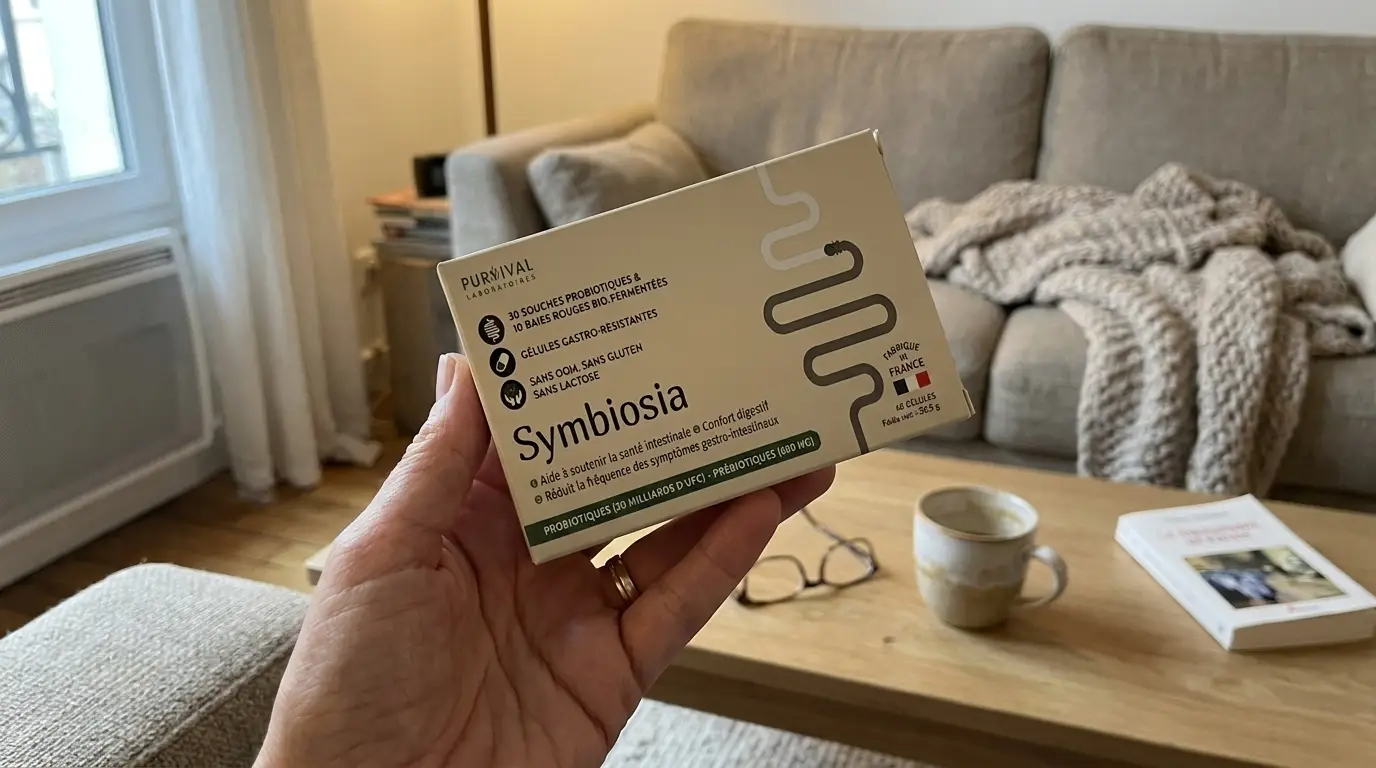 Symbiosia avis : photo UGC tenue par Claire dans son salon, test 60 jours probiotiques Purvival